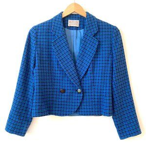 Vintage Pendleton Womens Wool Blue Plaid Cropped Blazer